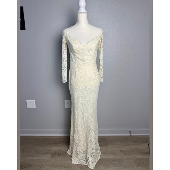Maniju Lace Off The Shoulder Ivory Boho Wedding Dress Gown Full Length Size M - Picture 1 of 10